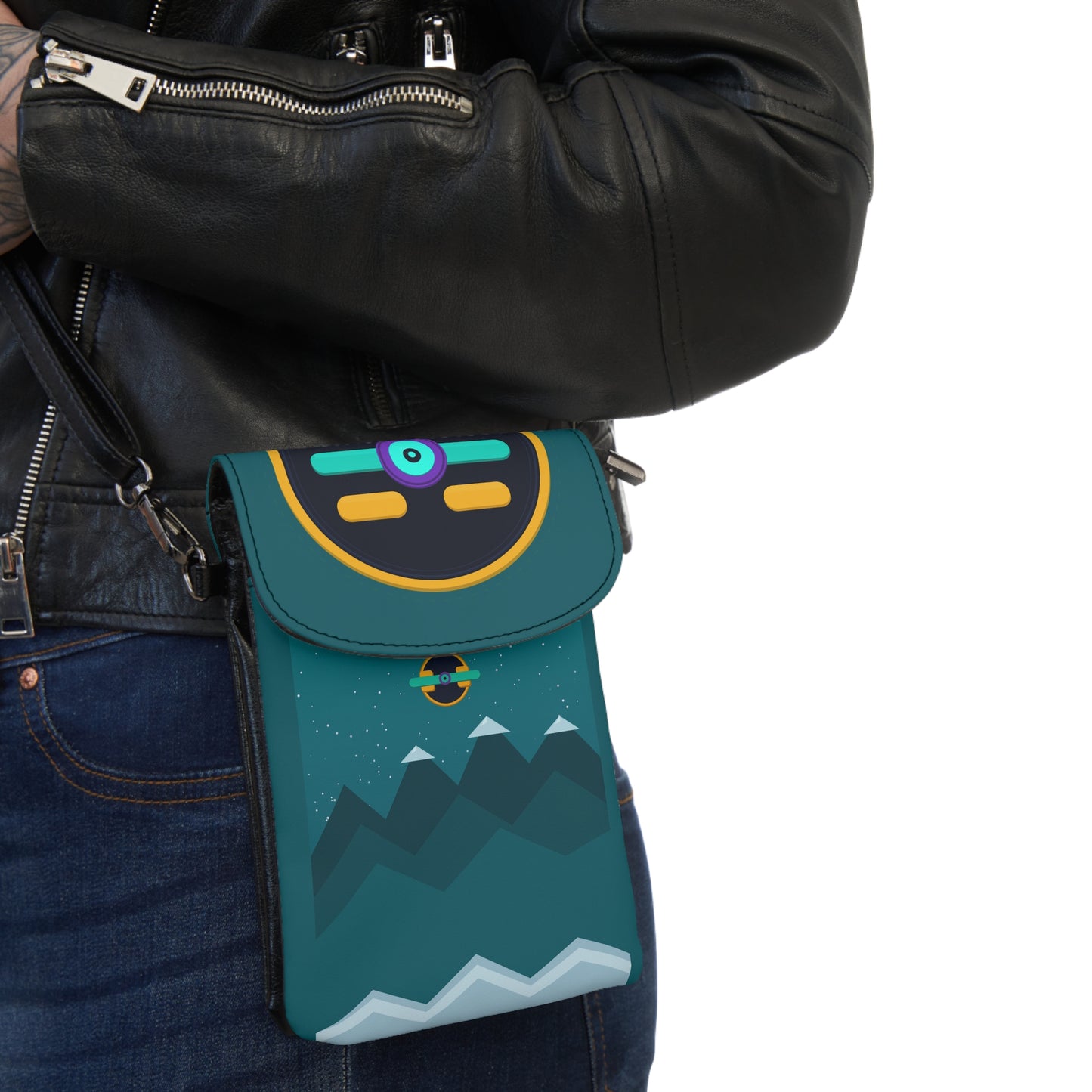 Yo Momma Teal Mountain Crossbody Phone Wallet – Small Cell Phone Wallet with Strap