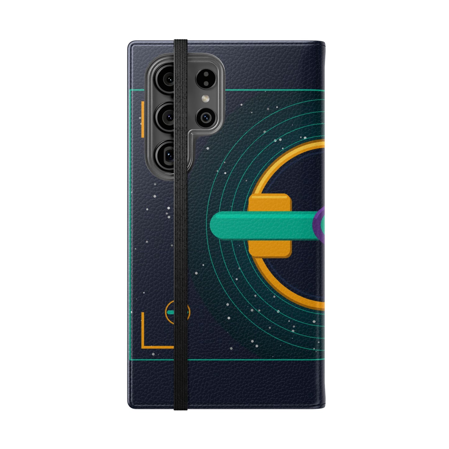 Unboards Cosmic Flip Case — Retro Space Tech Wallet Cover