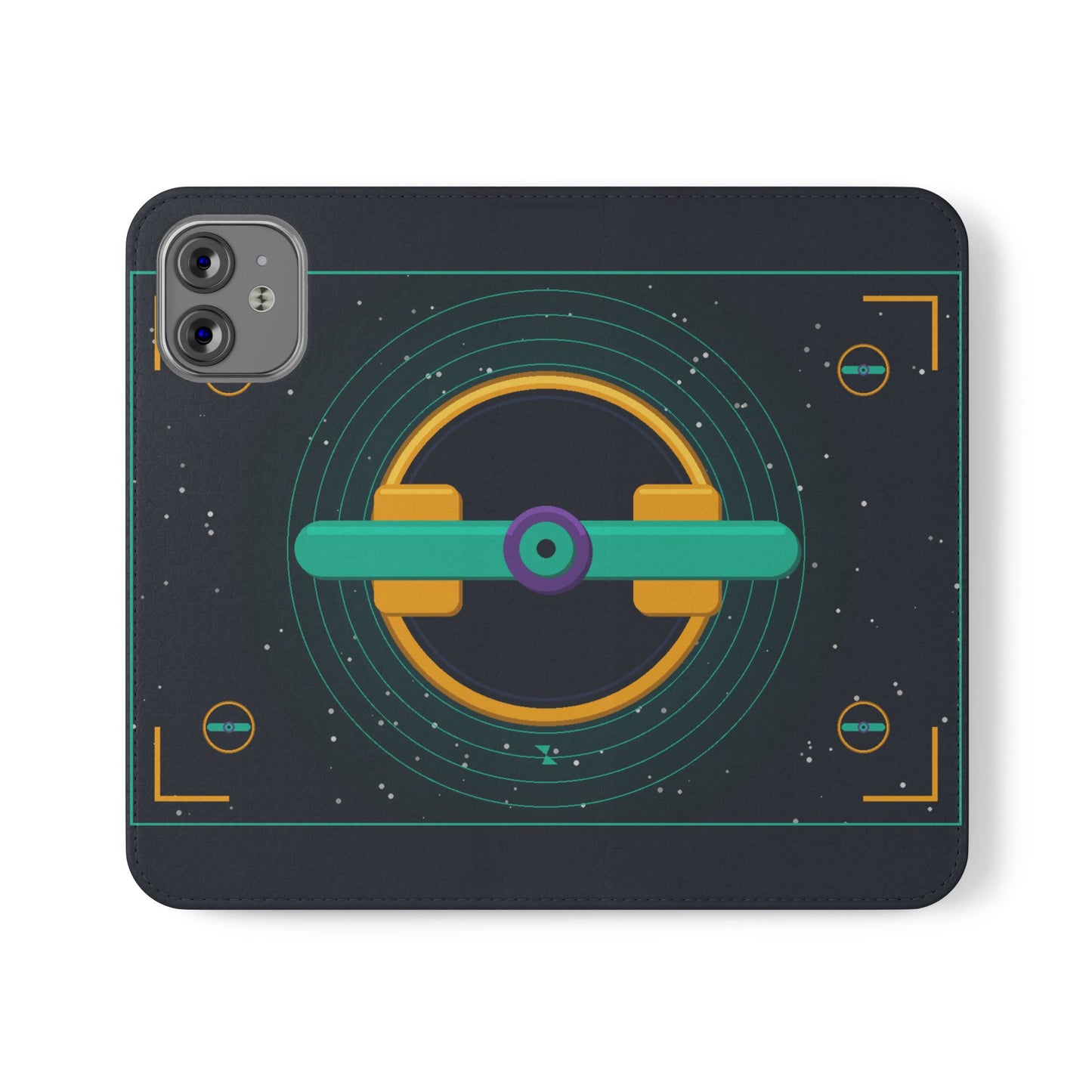 Unboards Cosmic Flip Case — Retro Space Tech Wallet Cover