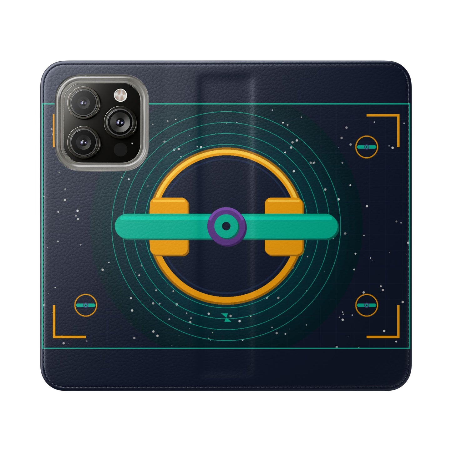 Unboards Cosmic Flip Case — Retro Space Tech Wallet Cover