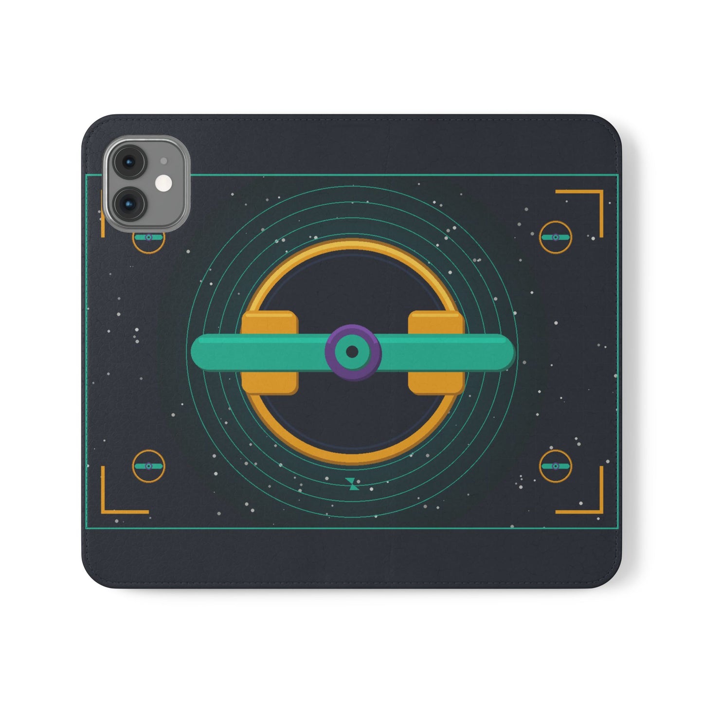 Unboards Cosmic Flip Case — Retro Space Tech Wallet Cover